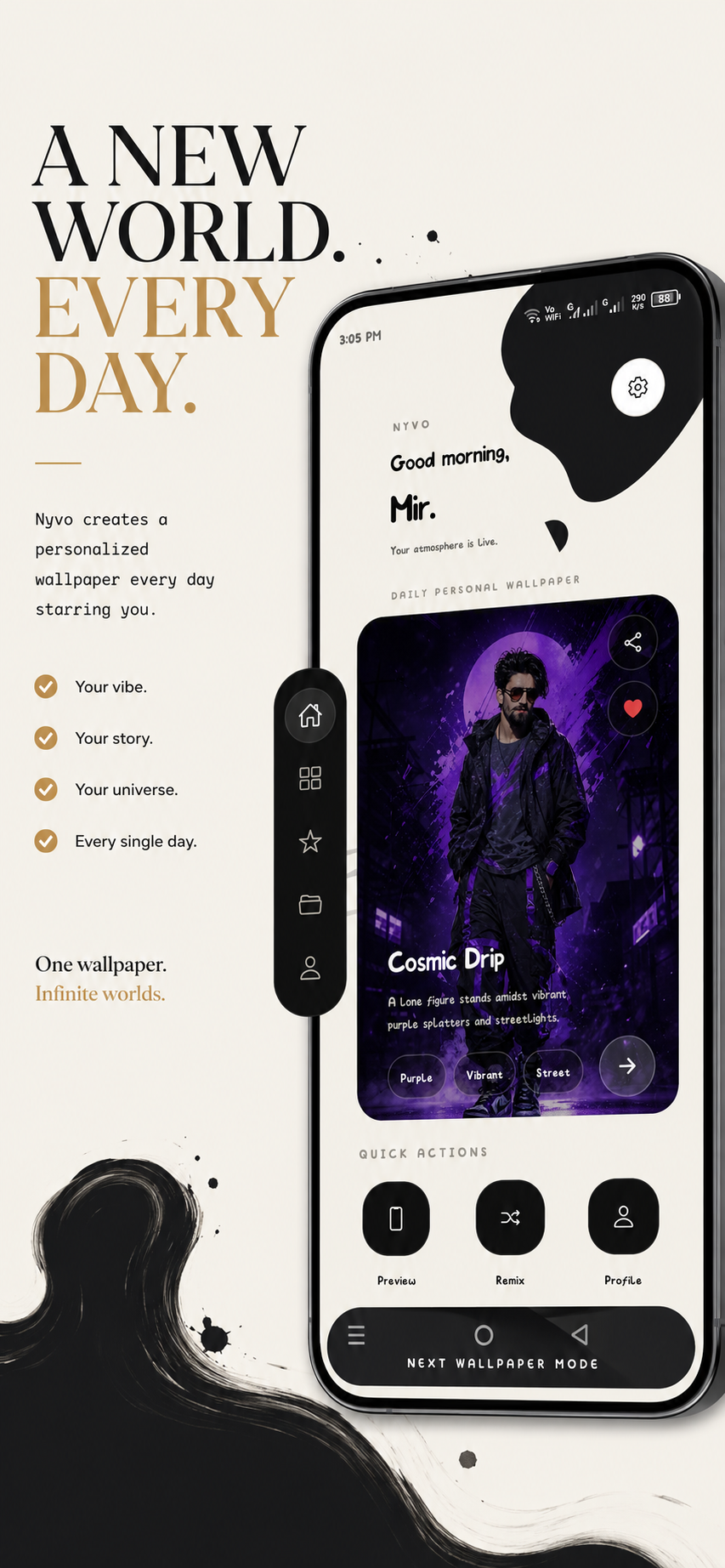 A new world. Every day. Nyvo app screen