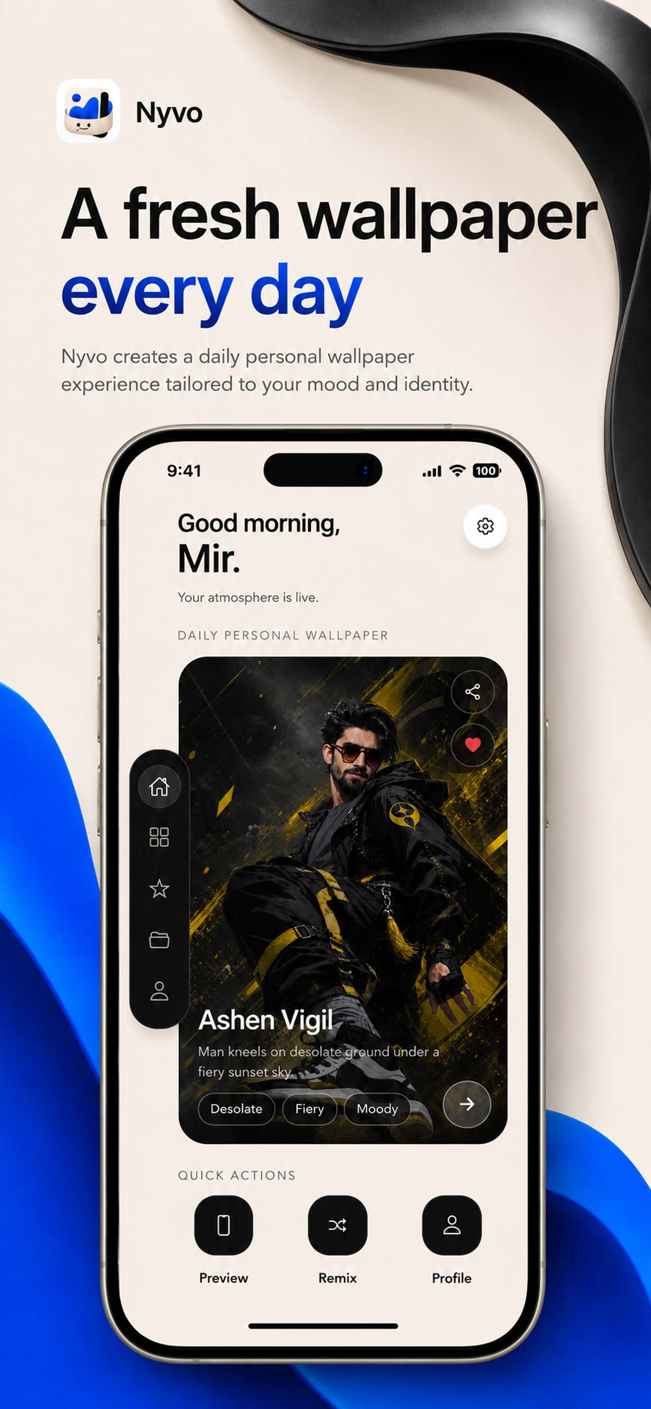 The Nyvo daily wallpaper home screen