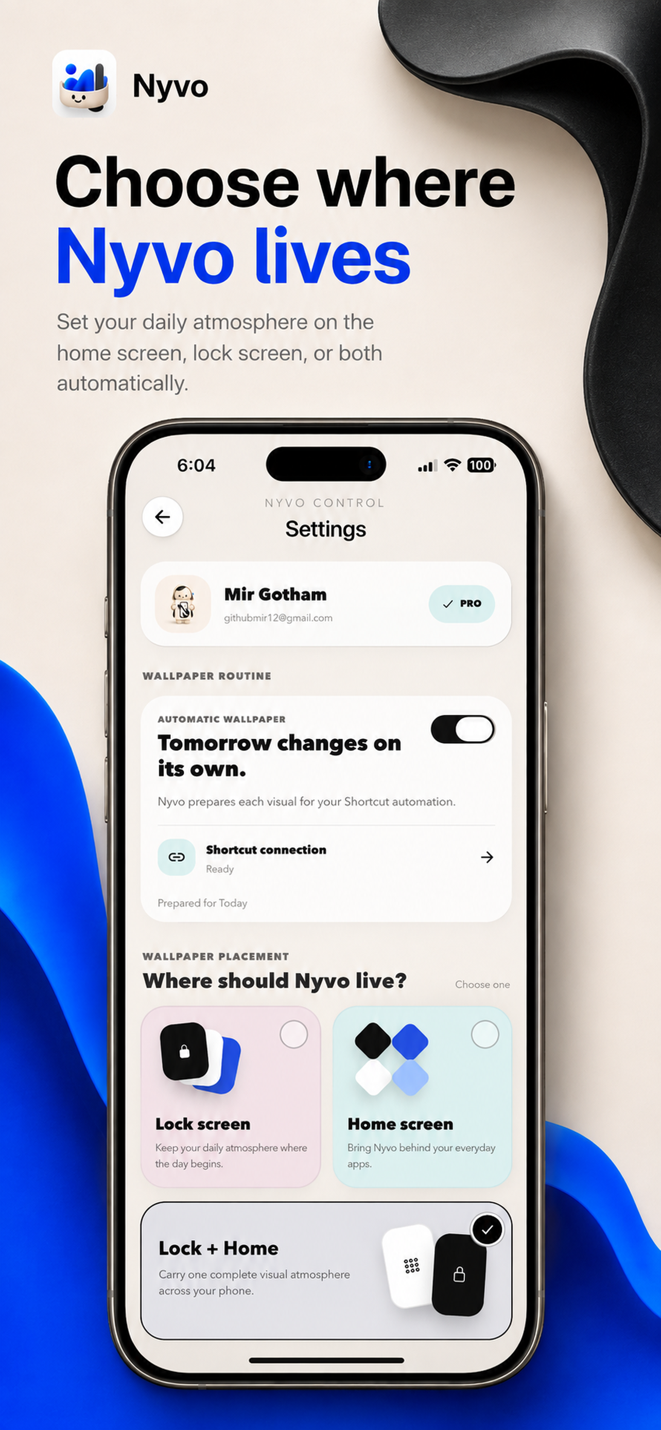 Choose the lock screen, home screen, or both in Nyvo